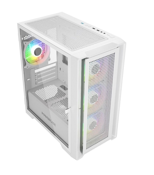 Компьютерный корпус Powercase Alisio Micro X4W V2, Tempered Glass, 4х 120мм ARGB fans, ARGB HUB, белый, mATX (CAMCXW-A4)