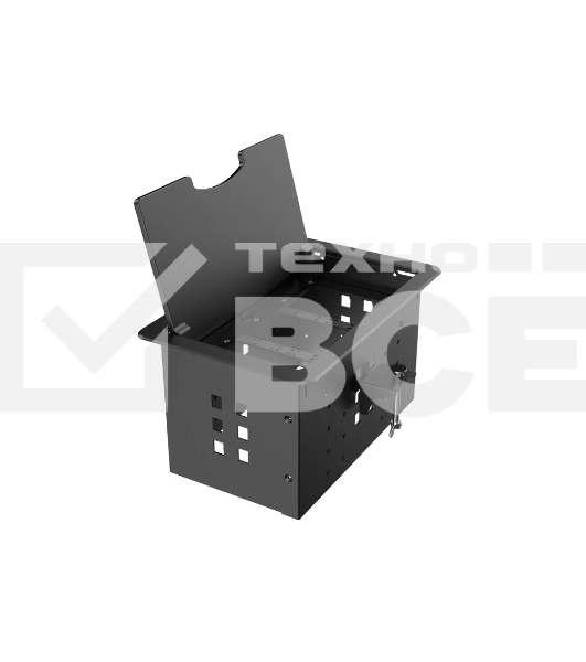 Прямоугольный металлический корпус Wize Pro [WRTS-12BOX-B] для модульной системы врезного лючка в стол с откидывающейся крышкой, до12 модулей-вставок, беспроводная зарядка 10Вт для моб.устройств на крышке, преустановленная рамка,черный
