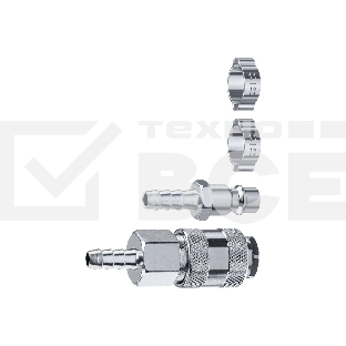 Набор (штуцер 'елочка' 8 мм - рапид муфта) + (рапид штуцер-штуцер 'елочка' 8 мм) + (обжимные хомуты 2 шт) Зубр Профессионал