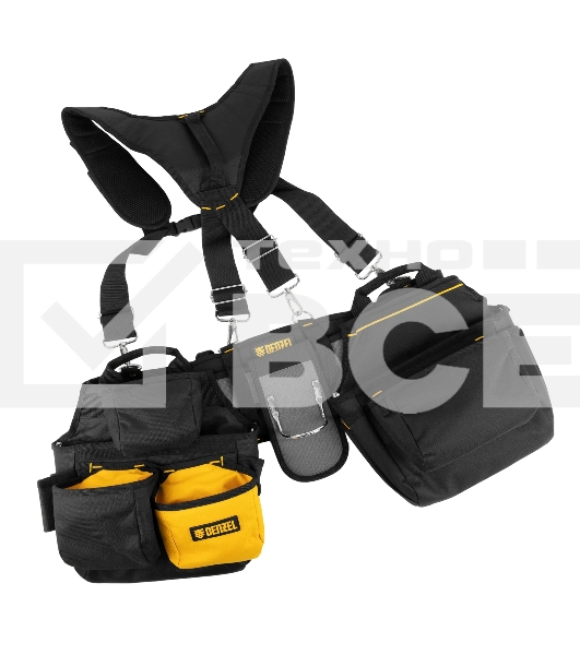 Пояс монтажника усиленный Denzel с лямками, сумки поясные, держатель для молотка