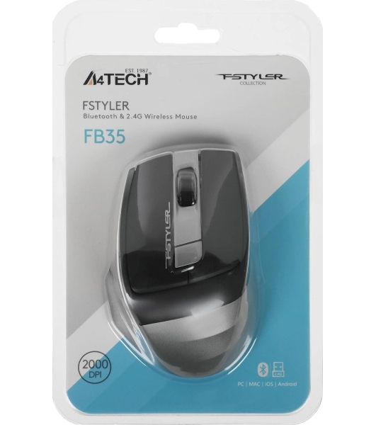 Мышь беспроводная A4Tech Fstyler FB35 серый, 2000 dpi, радиоканал, Bluetooth, USB, кнопки - 6