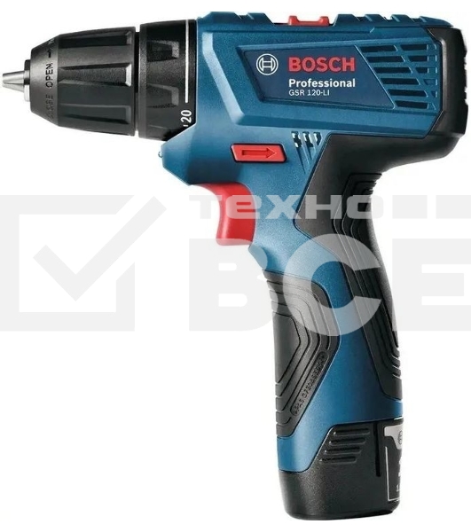 Дрель-шуруповерт Bosch GSR 120 Li, 12 В, 2 Ач, 30 Нм, щеточный
