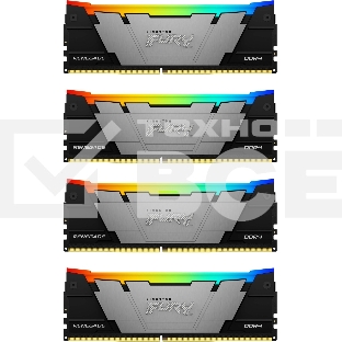 Оперативная память Kingston Fury Renegade, DDR4, 32GB (4x8GB), 3200MHz, CL16, с радиаторами, RGB, серебристый/черный