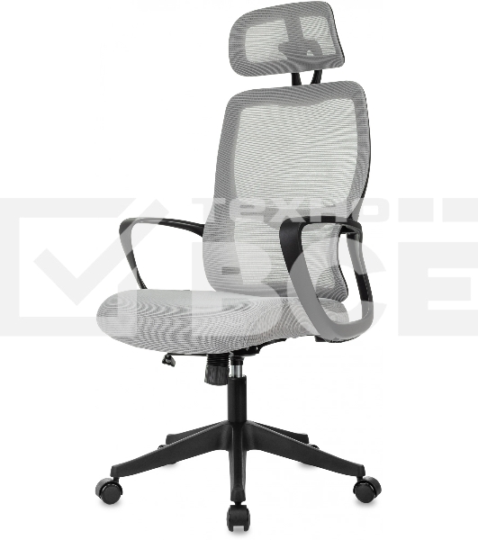 Кресло руководителя Бюрократ Wise серый, сетка/ткань, с подголов. крестов. пластик