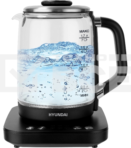 Чайник электрический Hyundai HYK-G5506 1.7 л, 2200 Вт, черный/серебристый