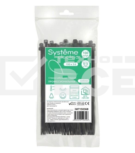 Стяжка кабельная SE IMT15036B 150х3.6 черный (уп.100 шт)