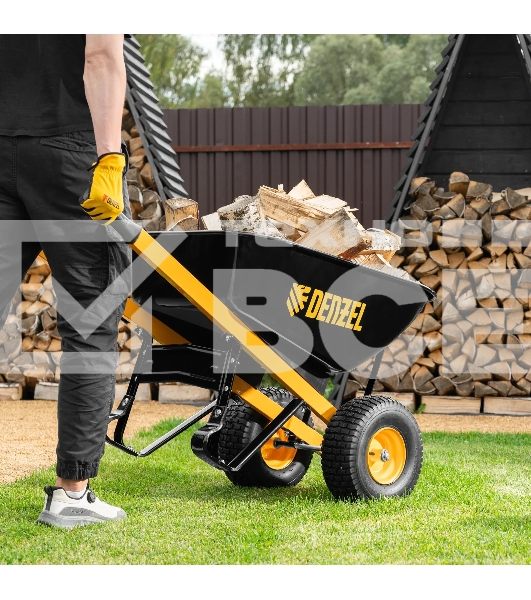 Тачка строительная Denzel усиленная, объем 140 л, 250 кг, двухколесная, колесо 15х6.00-6