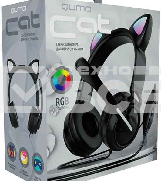 Гарнитура QUMO Game Cat чёрный, проводная, USB, подсветка
