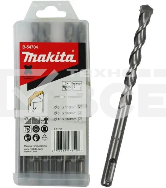 Перфоратор Makita HR2630 + набор буров B-54704 патрон:SDS-plus уд.:2.9Дж 800Вт (кейс в комплекте)