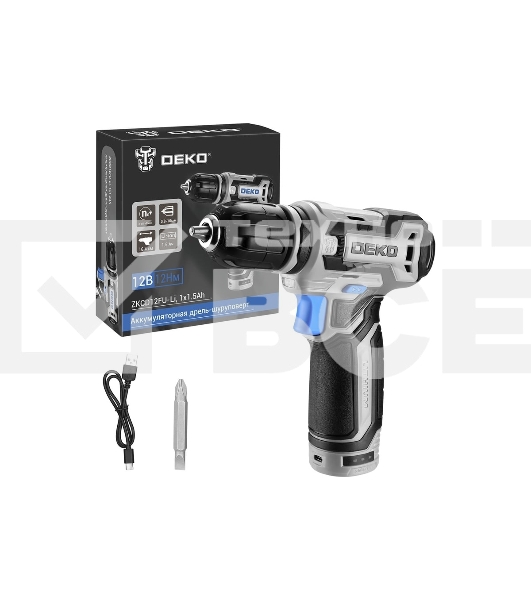 Дрель-шуруповерт Deko ZKCD12FU-Li 063-4141, Аккумуляторная, 12 В