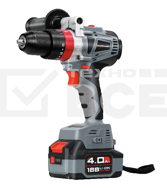 Дрель бесщеточная ударная ProfiPower MKDHP-18V (Li-ion-2шт, 4.0А·ч, 80Нм, 2 скорости,магнитная бита,З/У, в кейсе)