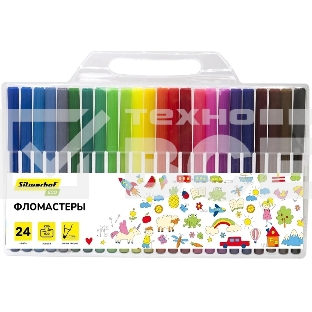 Фломастеры Silwerhof Eco 7.5мм 125мм, вентилируемый колпачок, 24 цвета, пакет с европодвесом