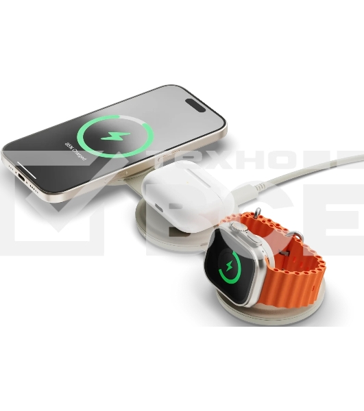 Переносное зарядное устройство Satechi Qi2 OntheGo 3-in-1 Wireless Charger, песочный