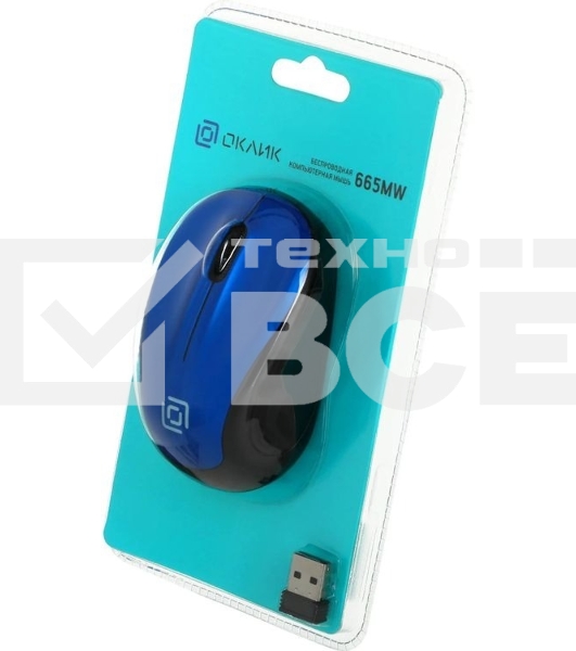 Мышь беспроводная Oklick 665MW черный/синий, 1000 dpi, радиоканал, USB, кнопки - 3
