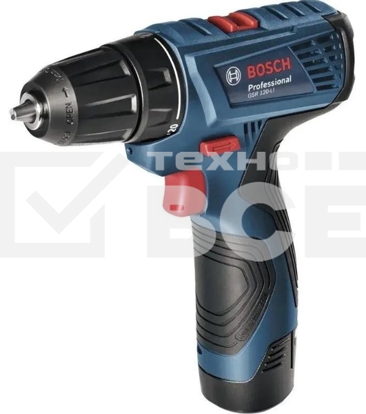 Дрель-шуруповерт Bosch GSR 120 Li, 12 В, 2 Ач, 30 Нм, щеточный