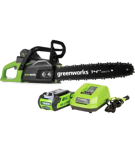 Цепная пила аккумуляторная (2005707UA) GreenWorks GD40CS15, 40V, 35 см, бесщеточная, 1,5 КВТ, с АКБ 2АЧ и ЗУ