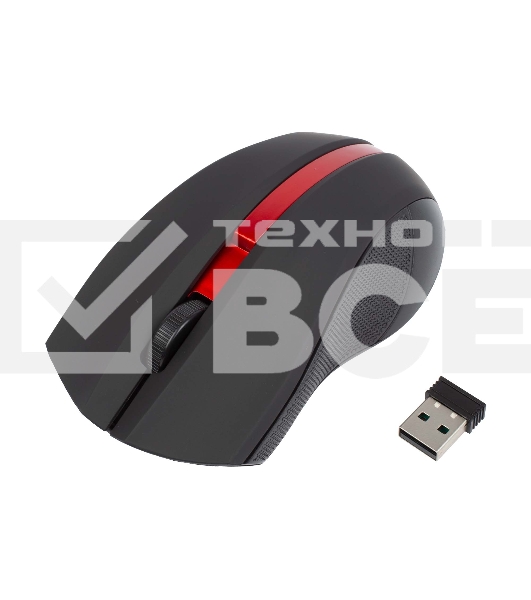 Мышь беспроводная HIPER HOMW-073 черный/красный, 1000 dpi, радиоканал, USB, кнопки - 3