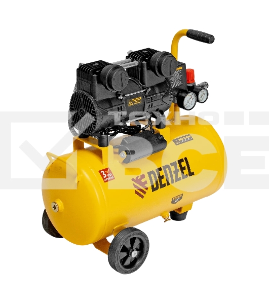 Компрессор безмасл. малошумный Denzel DLP-950/24, 950 Вт, 24 л, 2850 об/мин, 170 л/мин