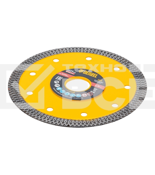 Диск алмазный отрезной Denzel 125 х 22,2мм, сплошной, супертонкий, горячий пресс, сухой/мокрый рез