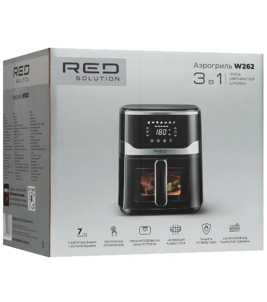 Аэрогриль RED SOLUTION W262 черный, 1500 Вт, 5 л, сенсор, 7 программ