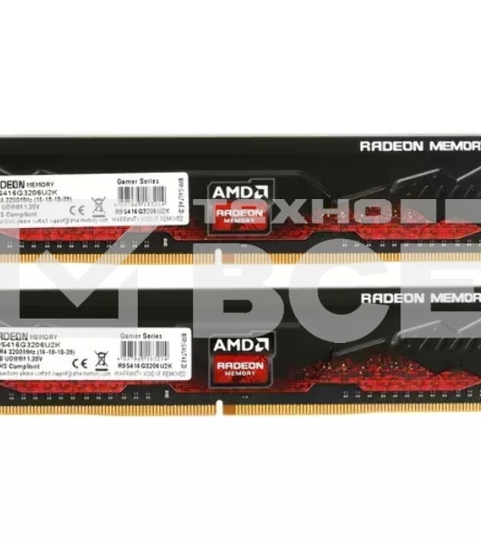 Оперативная память AMD Radeon R9, DDR4, 16GB (2x8GB), 3200MHz, CL16, DIMM, с радиатором, черный