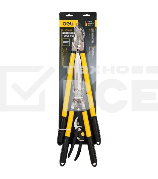 Набор сучкорез, кусторез, секатор Deli DL580003 Набор из трех предметов. Сталь 55С. Термообработанная поверхность. Ручка с полипропиленновым покрытием.