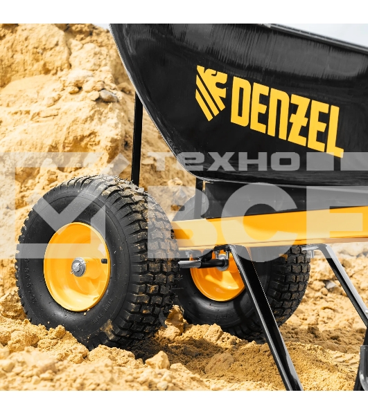 Тачка строительная Denzel усиленная, объем 140 л, 250 кг, двухколесная, колесо 15х6.00-6