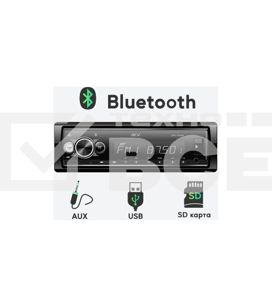 Автомагнитола ACV AVS-916BW, 1 DIN, Bluetooth, USB Type-A, AUX