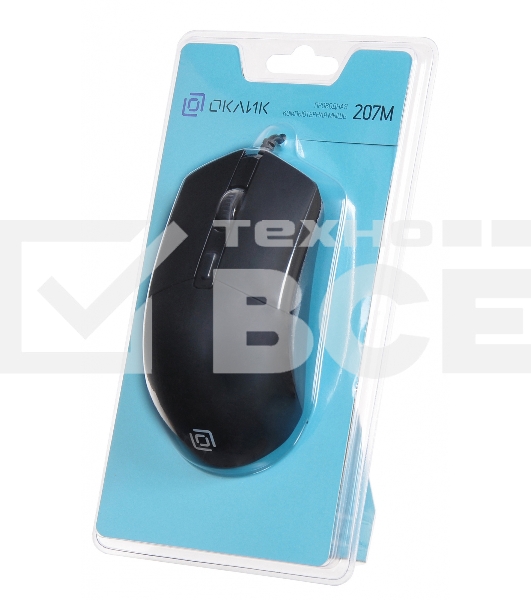 Мышь проводная Oklick 207M черный, 2400 dpi, USB, кнопки - 4