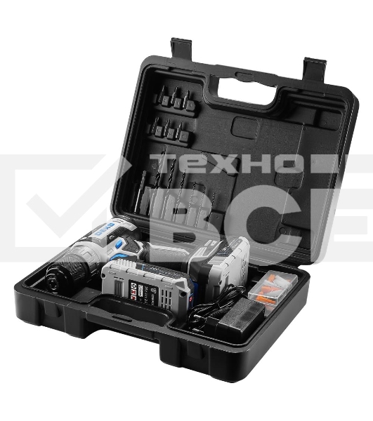 Аккумуляторная дрель-шуруповерт DEKO DKCD20V ONE + в кейсе + набор 63 инструмента для дома, 20В, 2x2.0Ач