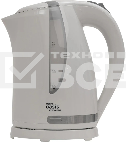 Чайник электрический Oasis K-2PW 1.7 л, 2200 Вт, белый корпус: пластик