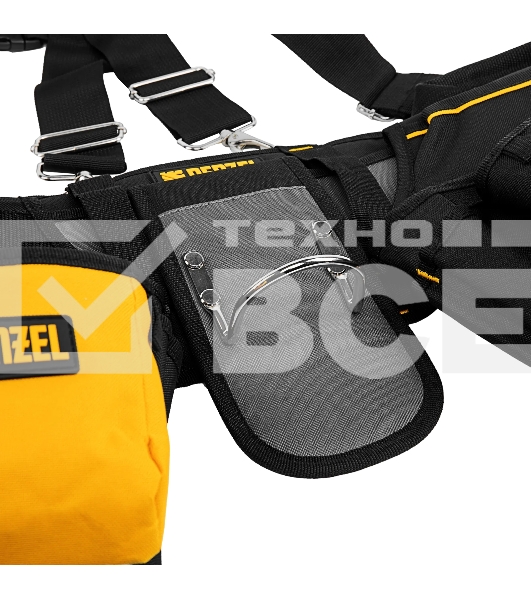 Пояс монтажника усиленный Denzel с лямками, сумки поясные, держатель для молотка