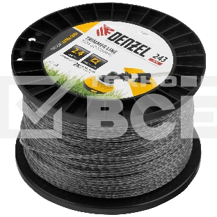 Леска для триммера Denzel двухкомпонентная витой квадрат, 2,4мм х 243м, на DIN катушке EXTRA CORD