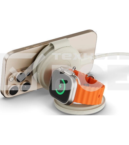 Переносное зарядное устройство Satechi Qi2 OntheGo 3-in-1 Wireless Charger, песочный