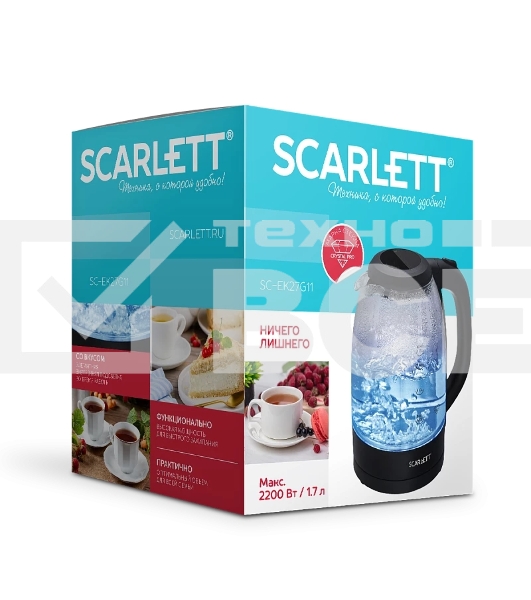 Чайник Scarlett SC-EK27G11, 2200Вт, 1.7л, черный