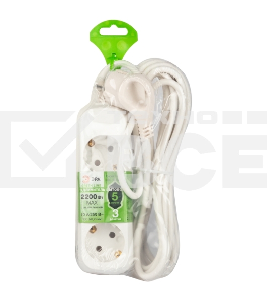 Удлинитель электрический ЭРА UDL-10-350-E Greenline 3 розетки с заземлением 5м ПВС 3x0.75мм2