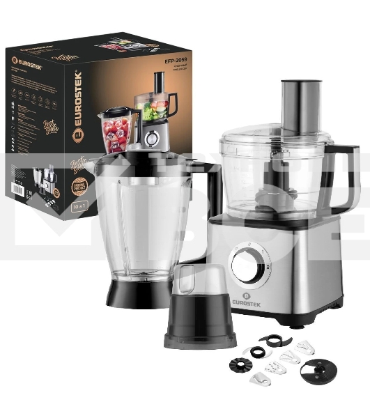 Кухонный комбайн Eurostek EFP-2059 Максимальная мощность 800Вт; металлический корпус, 2скорости + режим ''Pulse''