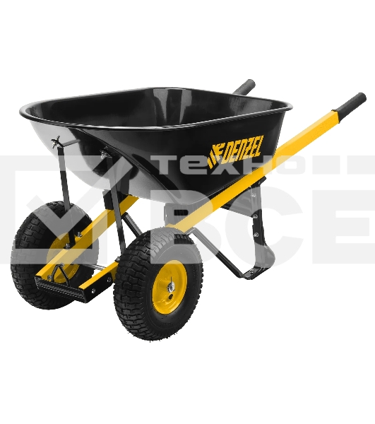 Тачка строительная Denzel усиленная, объем 140 л, 250 кг, двухколесная, колесо 15х6.00-6