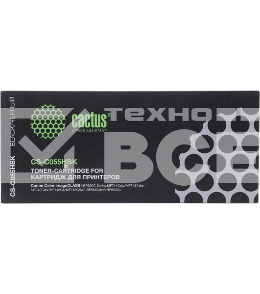 Картридж лазерный Cactus CS-C055HBK черный (7600стр.) для Canon LBP663Cdw/LBP664Cx/MF746Cx/MF742Cdw/MF744Cdw