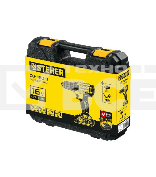 Дрель-шуруповерт аккумуляторная STEHER CD-160-1, Аккумуляторная, 16В, Кейс