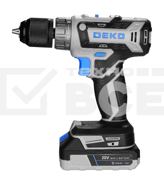 Аккумуляторная дрель-шуруповерт DEKO DKCD20V ONE + в кейсе + набор 63 инструмента для дома, 20В, 2x2.0Ач