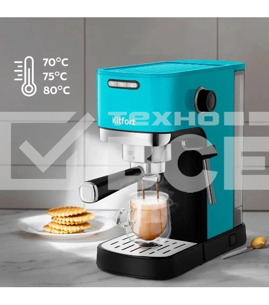 Кофеварка рожковая Kitfort КТ-7461 бирюзовый/черный, исп. кофе - молотый, 1.2 л, 1350 Вт, 20 бар