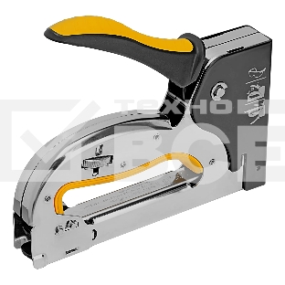 Степлер Denzel металл., скобы в комплекте, плавная регулировка удара, 2К рукоятка, тип 53, 4-14 мм