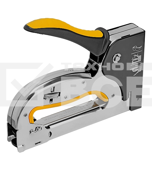 Степлер Denzel металл., скобы в комплекте, плавная регулировка удара, 2К рукоятка, тип 53, 4-14 мм