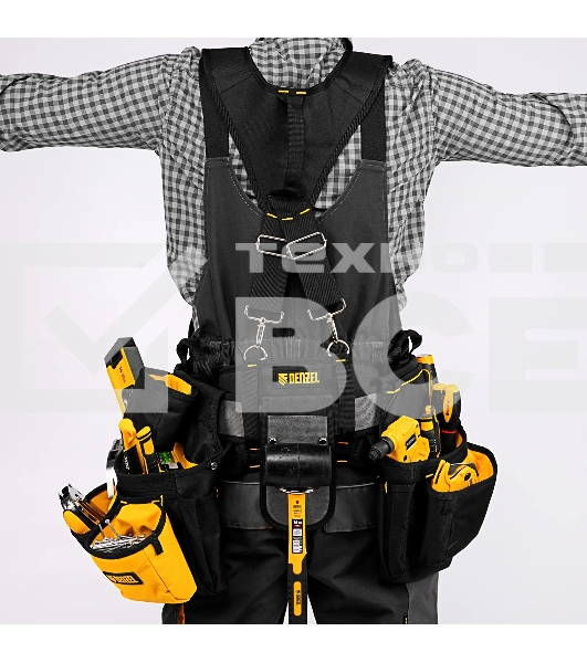 Пояс монтажника усиленный Denzel с лямками, сумки поясные, держатель для молотка