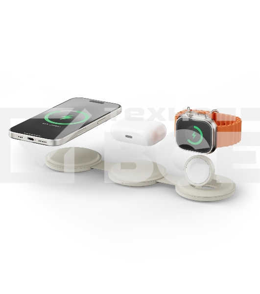 Переносное зарядное устройство Satechi Qi2 OntheGo 3-in-1 Wireless Charger, песочный