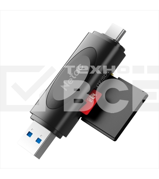 Кард-ридер Netac WK14/черный/Micro SD/Micro SDHC/Micro SDXC/SD/SDHC/SDXC/USB Type-A/USB Type-C/пластик