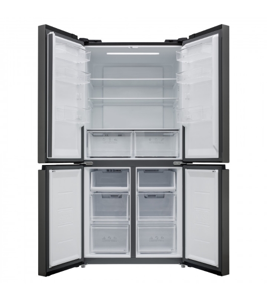Холодильник Schaub Lorenz SLU X490GY3EI черное стекло трехкамерный 300/124л морозилка снизу, No Frost, Side by Side
