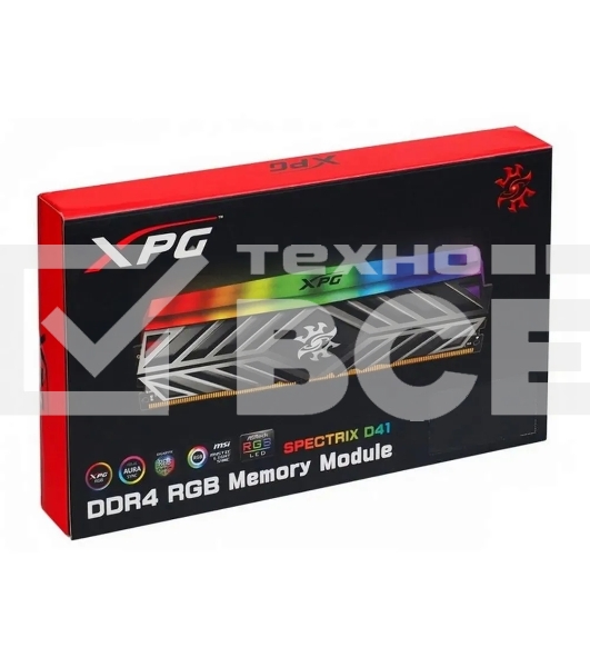 Оперативная память XPG Spectrix D41 RGB, DDR4, 32GB (2x16GB), 3200MHz, CL16, UDIMM, с радиатором, RGB, серый