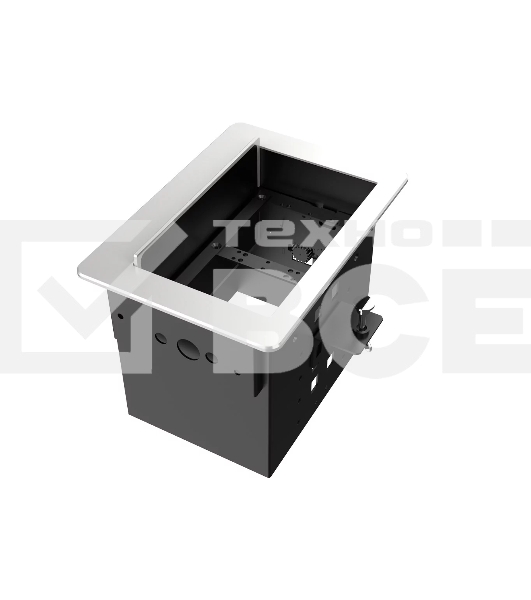 Прямоугольный металлический корпус Wize Pro [WRTS-06BOX-S] для модульной системы врезного лючка в стол с убирающейся крышкой для установки до 6 модулей-вставок, преустановленная рамка, серебристый
